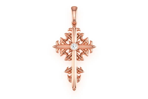 Erkals Jewellers Plain Filigree Cross Pendant 18K Gold Diamond 0.02ct
