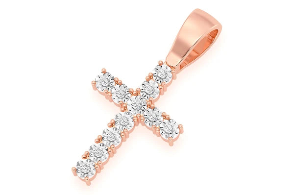 Miracle Set Croix Pendentif Diamant 0,15 ct Or Massif 14 Carats