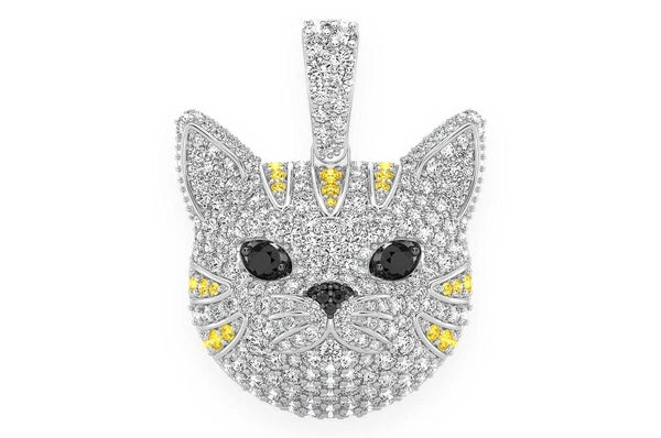 Pendentif diamant visage de chat 1,90 ct en or massif 14 carats