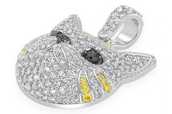 Pendentif diamant visage de chat 1,90 ct en or massif 14 carats