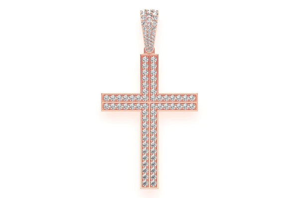 Pendentif en diamant avec croix d'accent droit de 2,75 ct, or massif 14 carats