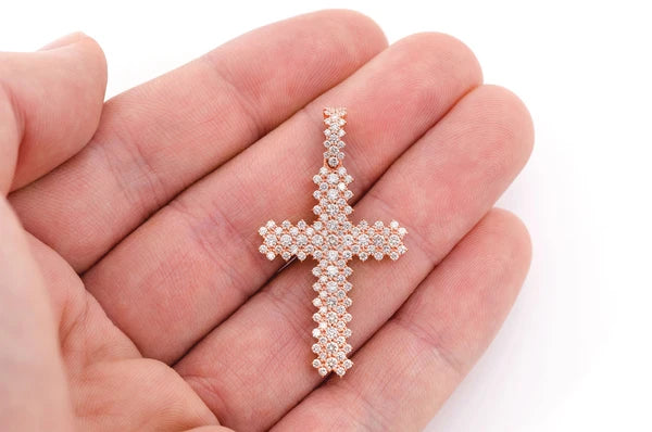 Pendentif diamant croix dentelée 1,75 ct en or massif 14 carats