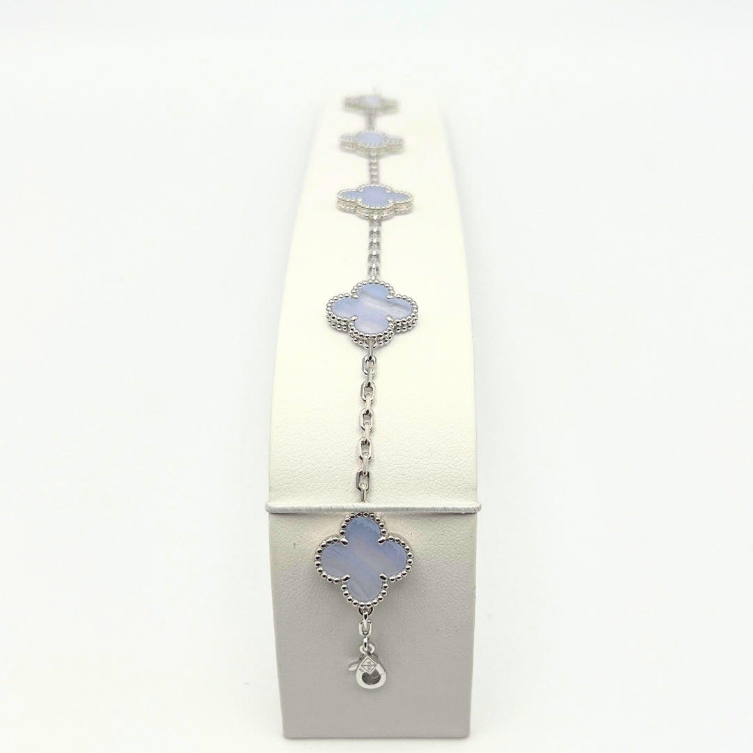 Van Cleef & Arpels Vintage Alhambra Bracelet 5 Motifs Chalcedony 18K White Gold