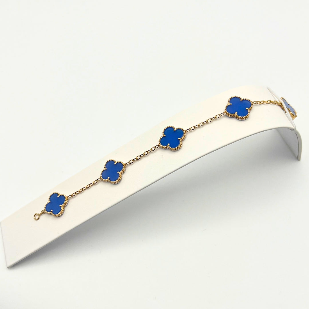 Van Cleef & Arpels Bracelet Vintage Alhambra 5 Motifs Agate Or Jaune 18 Carats