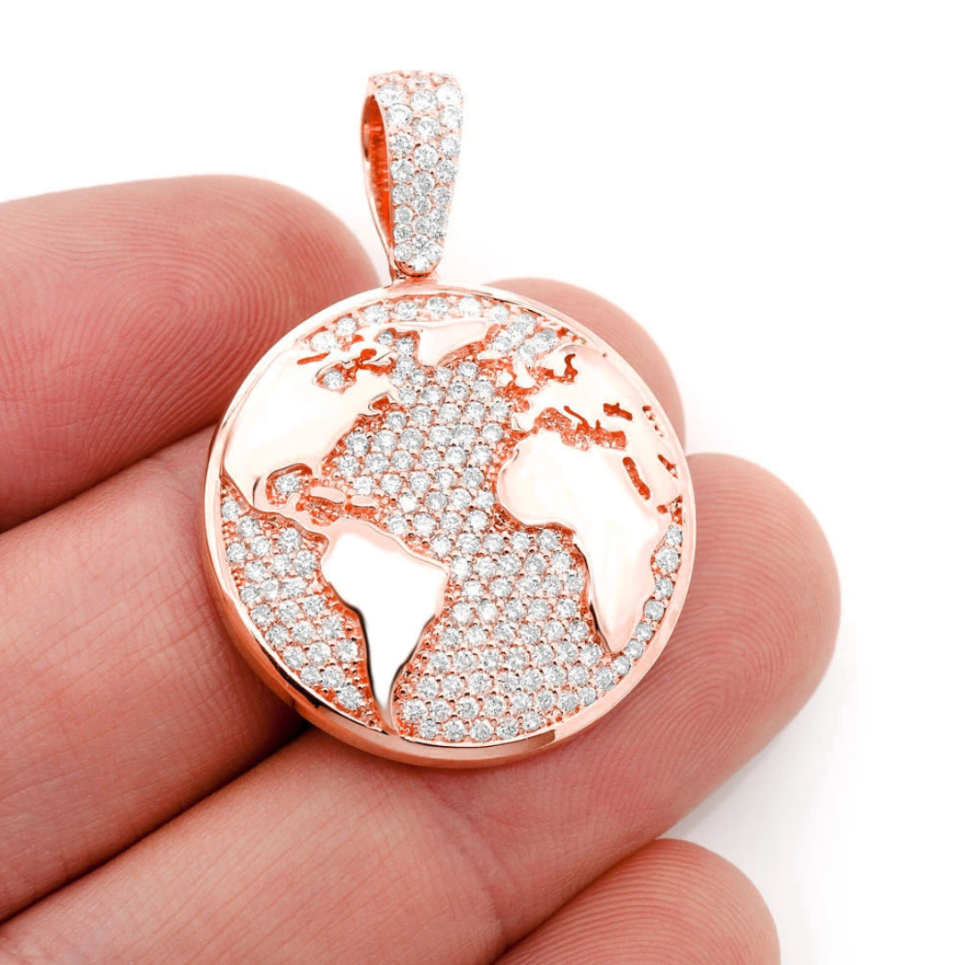 1.33ct Diamond Globe Pendant 18K Solid Gold