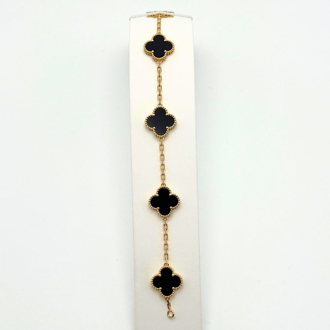 Van Cleef & Arpels Bracelet Alhambra Vintage 5 Motifs Onyx Or Jaune 18 Carats