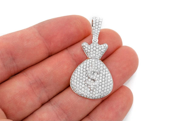3.33ct Diamond Money Bag Pendant 18K Solid Gold