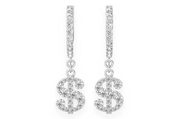 Erkals Jewellers Dangling Dollar Sign Huggie Hoop Earrings 18K Gold 0.65ctw