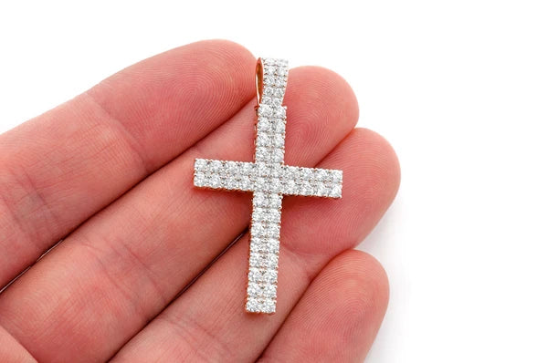 Pendentif diamant croix à deux rangées de 2,25 ct en or massif 14 carats