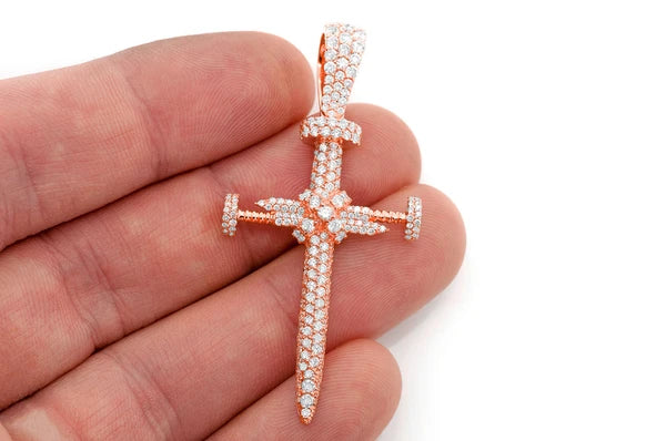 2.25ct Diamond Nail Cross Pendant 18K Solid Gold