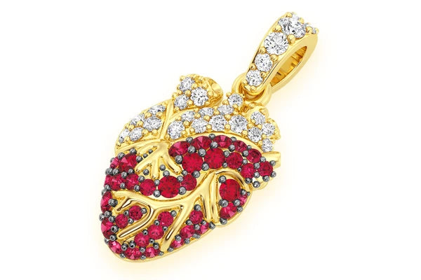 Erkals Jewellers Ruby Human Heart Pendant 18K Gold Diamond 0.40ctw