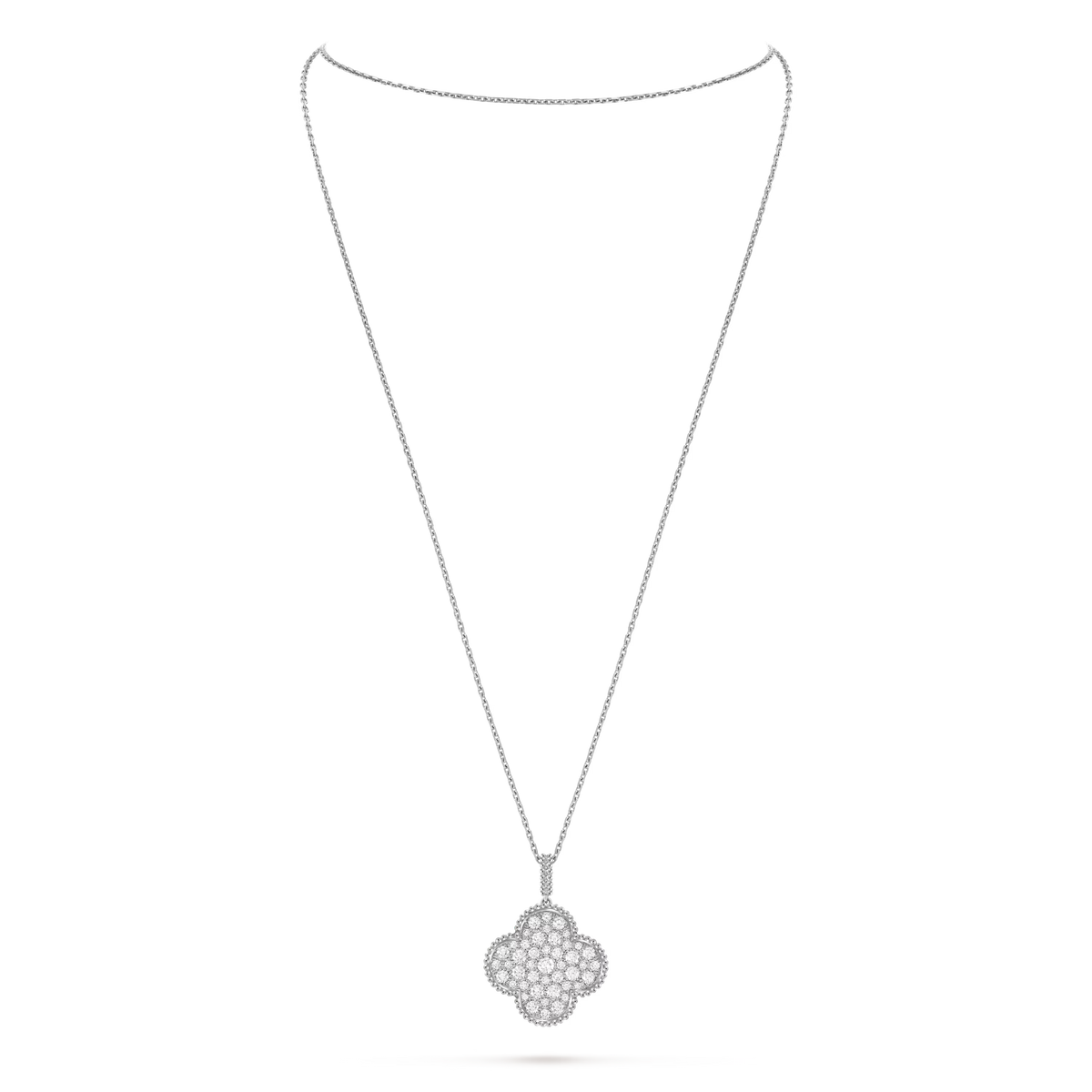 Van Cleef & Arpels Magic Alhambra Long Necklace 1 Motif 18K White Gold Diamond