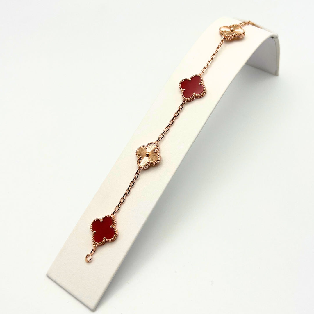 Van Cleef & Arpels Vintage Alhambra Bracelet 5 Motifs Cornaline Or Rose 18 Carats
