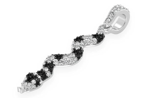 Pendentif diamant serpent noir et blanc 0,60 ct en or massif 14 carats