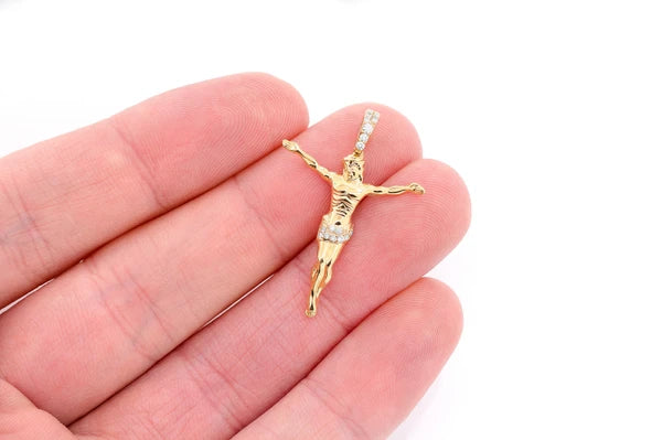 Erkals Jewellers Crucifix Half Diamond Pendant 18k Yellow Gold