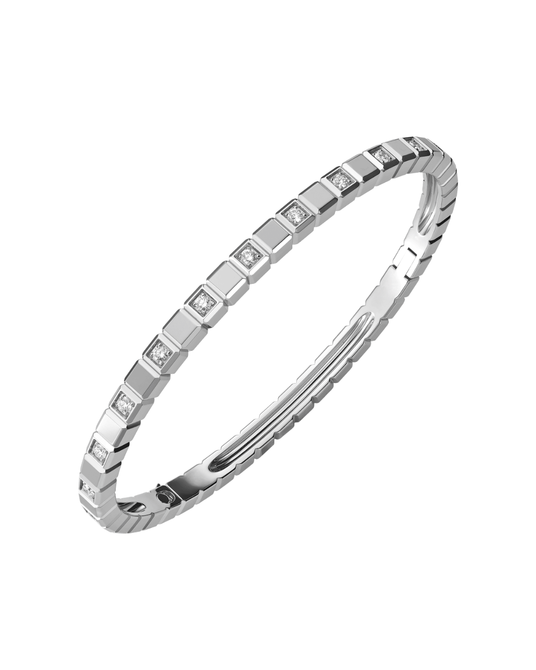 Ice Cube Half-Set Diamond Bangle 18ct White Gold