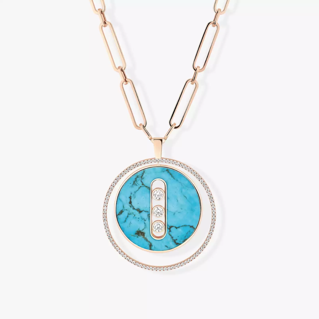 Turquoise Lucky Move Long Diamond Necklace LM 18ct Rose Gold