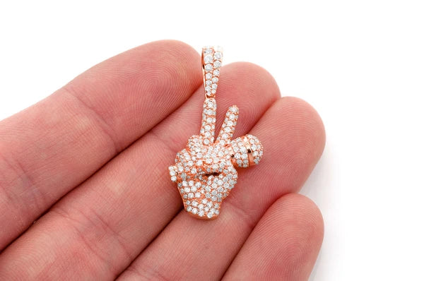 2.65ct Diamond Peace Sign Microphone Pendant 18K Solid Gold
