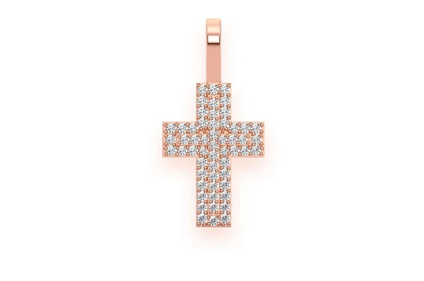 Pendentif diamant croix à deux couches 0,25 ct en or massif 14 carats