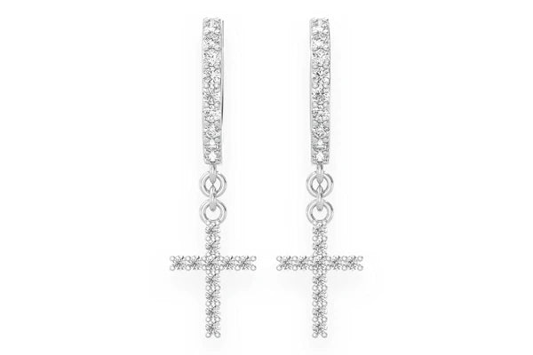 Erkals Jewellers Mini Dangling Cross Huggie Hoop Earrings 18K Gold 0.20ctw