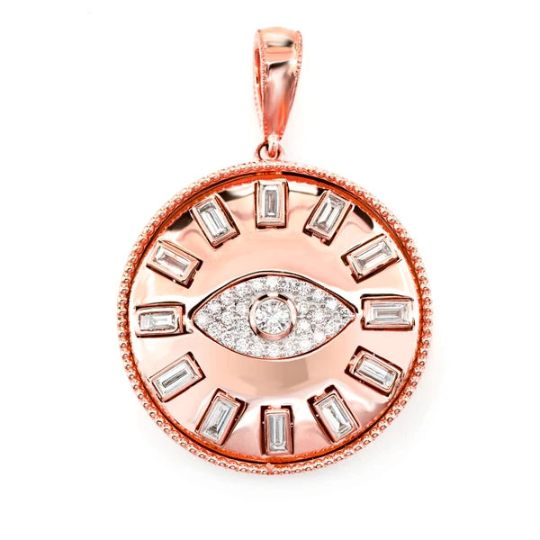 Erkals Jewellers Evil Eye Baguette Medallion Pendant 18K Gold 0.80ctw