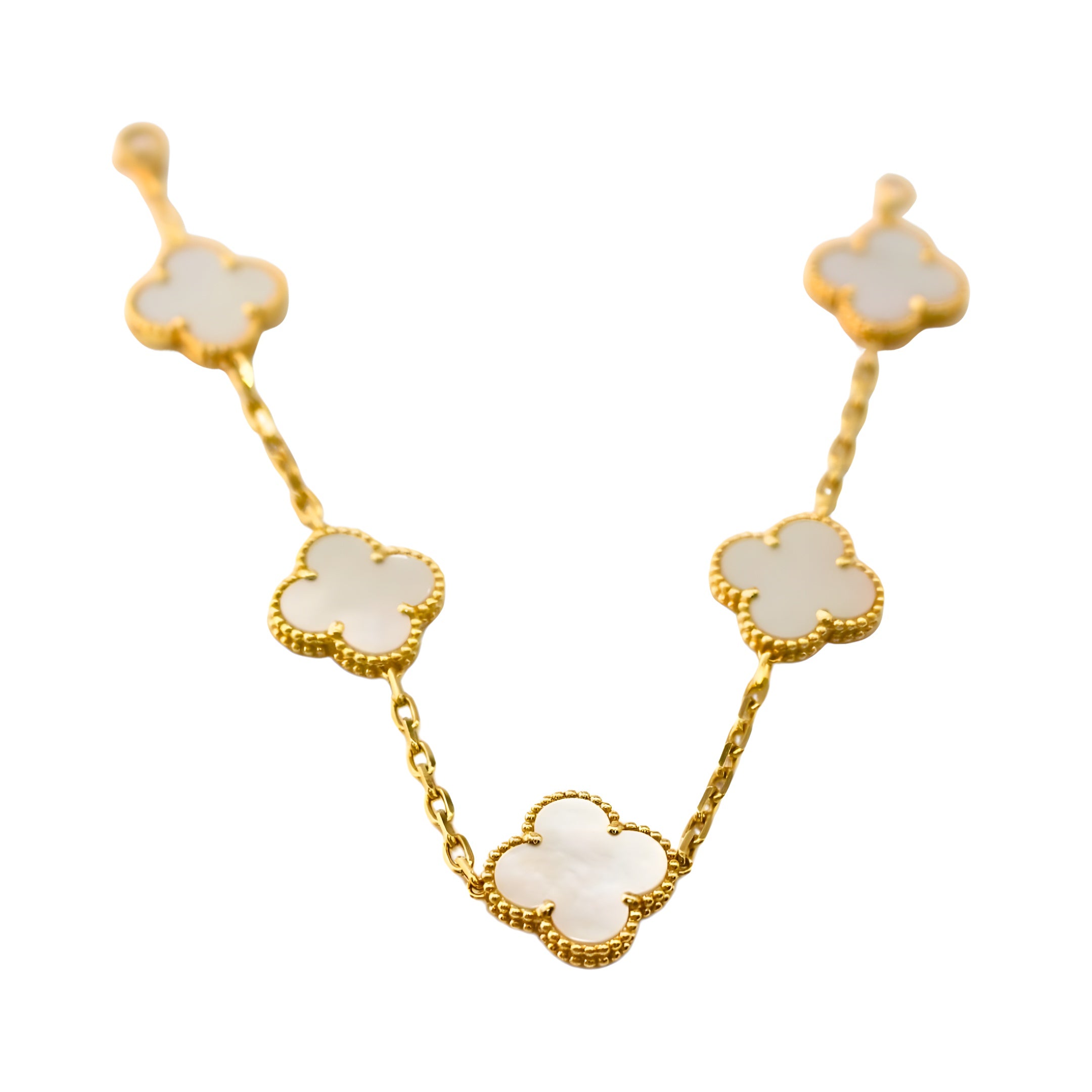 Van Cleef & Arpels Vintage Alhambra Bracelet 5 Motifs White Mother-Of-Pearl 18K Yellow Gold