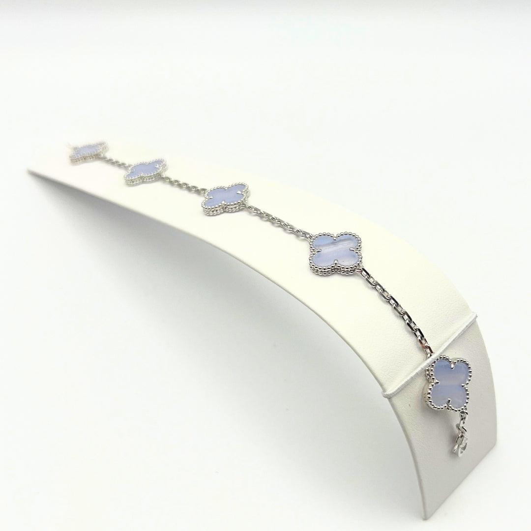 Van Cleef & Arpels Vintage Alhambra Bracelet 5 Motifs Chalcedony 18K White Gold