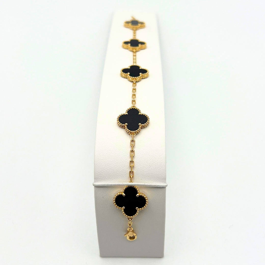 Van Cleef & Arpels Bracelet Alhambra Vintage 5 Motifs Onyx Or Jaune 18 Carats