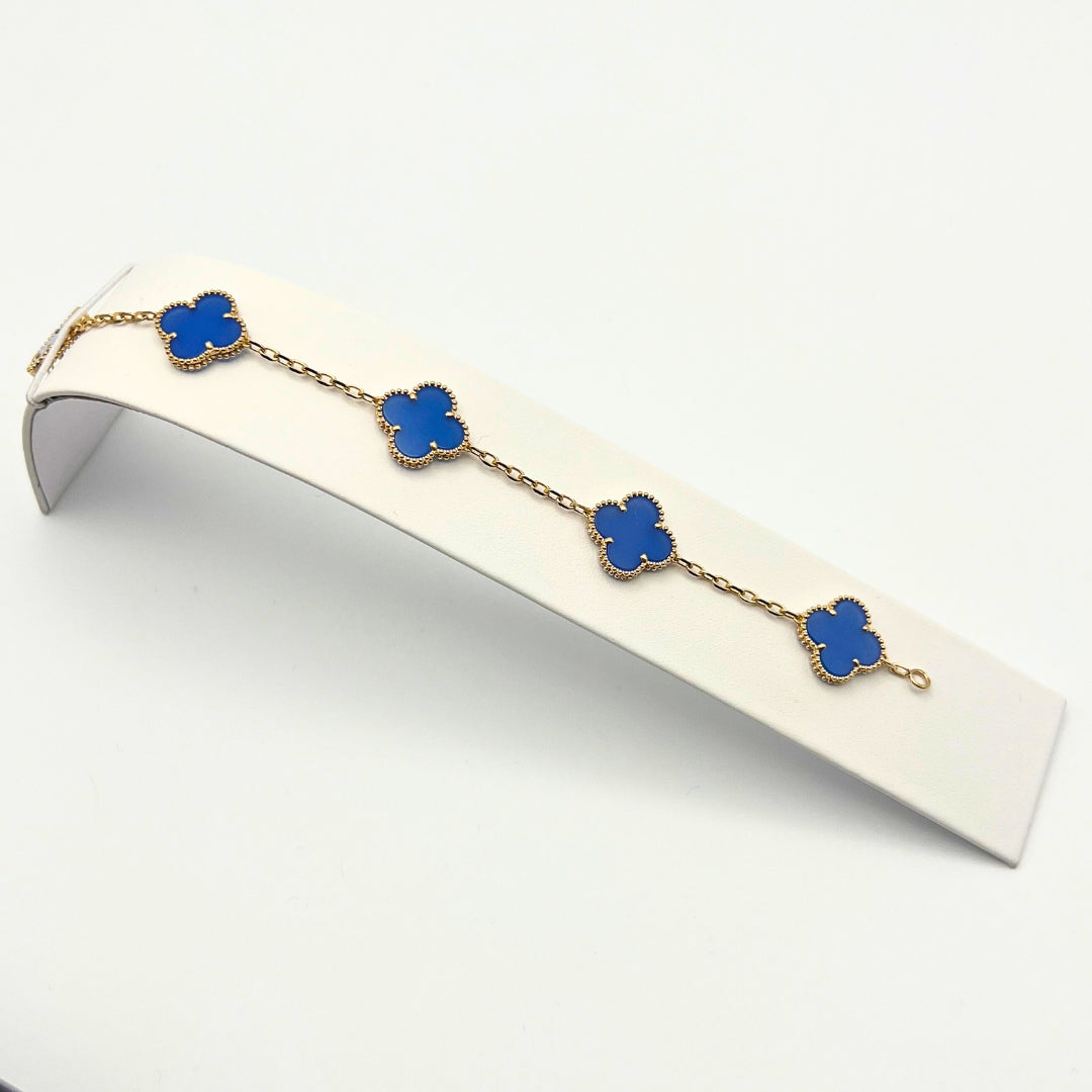 Van Cleef & Arpels Bracelet Vintage Alhambra 5 Motifs Agate Or Jaune 18 Carats