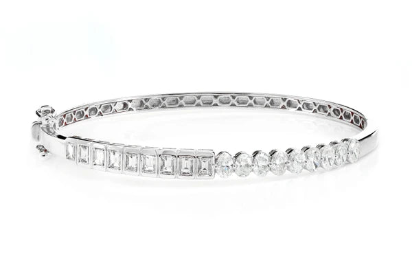 Erkals Jewellers Bezel Set Baguette And Oval Diamond Bangle Bracelet 18K Gold 1.85ctw