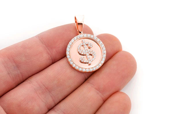 1.00ct Diamond Dollar Sign Medallion Pendant 18K Solid Gold