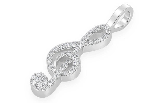 Pendentif diamant clé de sol 0,25 ct, or massif 14 carats