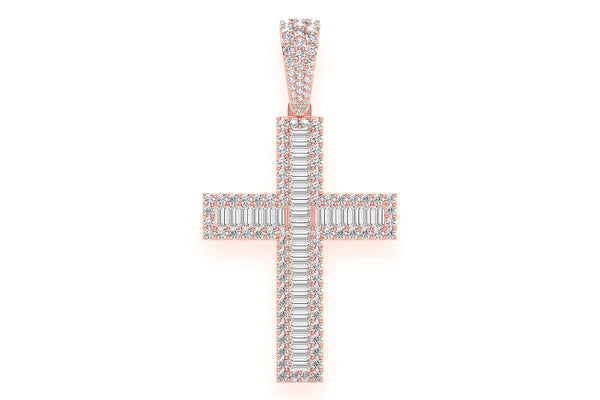 Erkals Jewellers Large Baguette Cross Pendant 18K Gold Diamond 4.00ctw