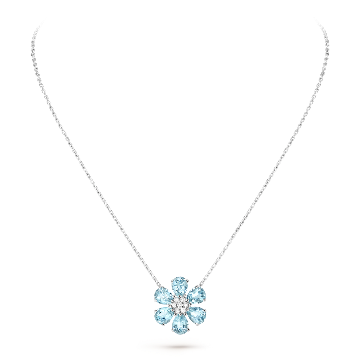 Van Cleef & Arpels Fleurs D’hawaï Aquamarine Diamond Pendant 18K White Gold