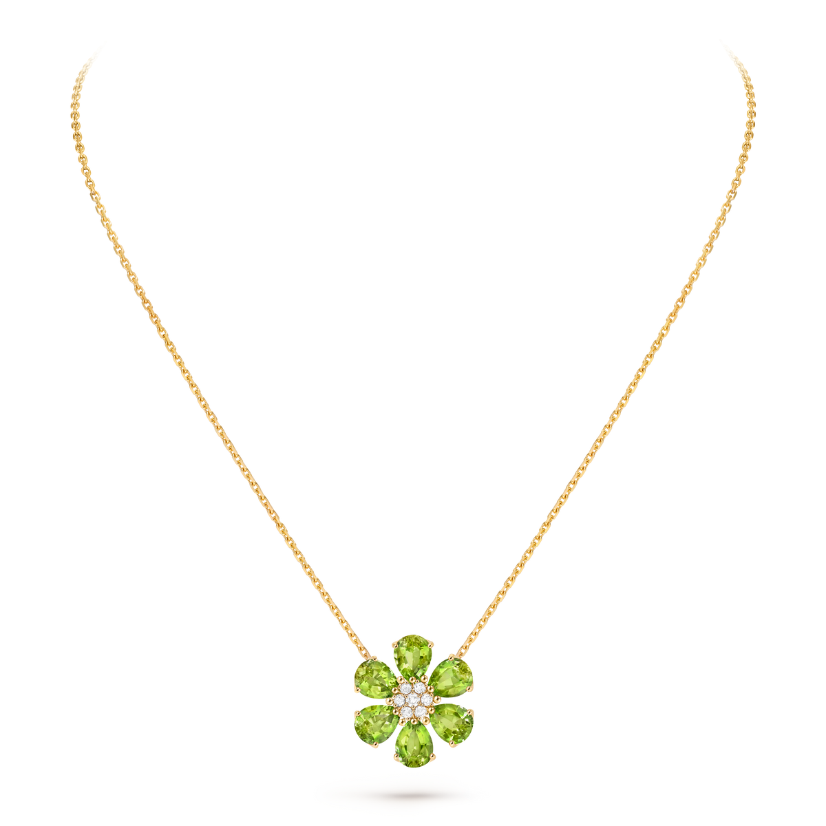 Van Cleef & Arpels Fleurs D'hawaï Diamond Peridot Pendant 18K Yellow Gold