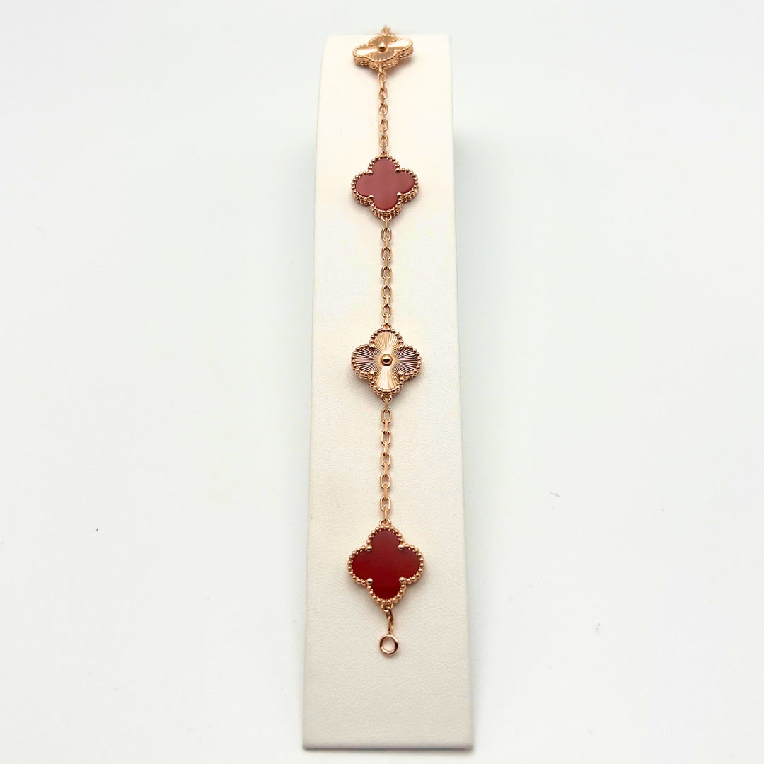 Van Cleef & Arpels Vintage Alhambra Bracelet 5 Motifs Cornaline Or Rose 18 Carats