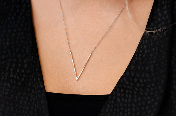 0.33ct Diamond V Connected Necklace 18K Solid Gold
