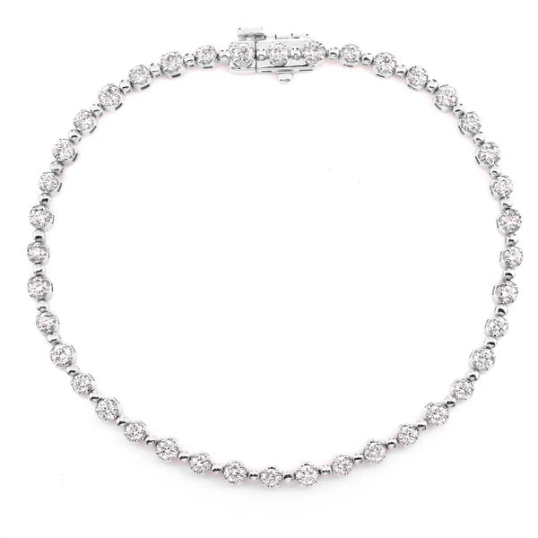 Erkals Jewellers Beaded Crown Set Diamond Link Bracelet 18K Gold 1.75ctw