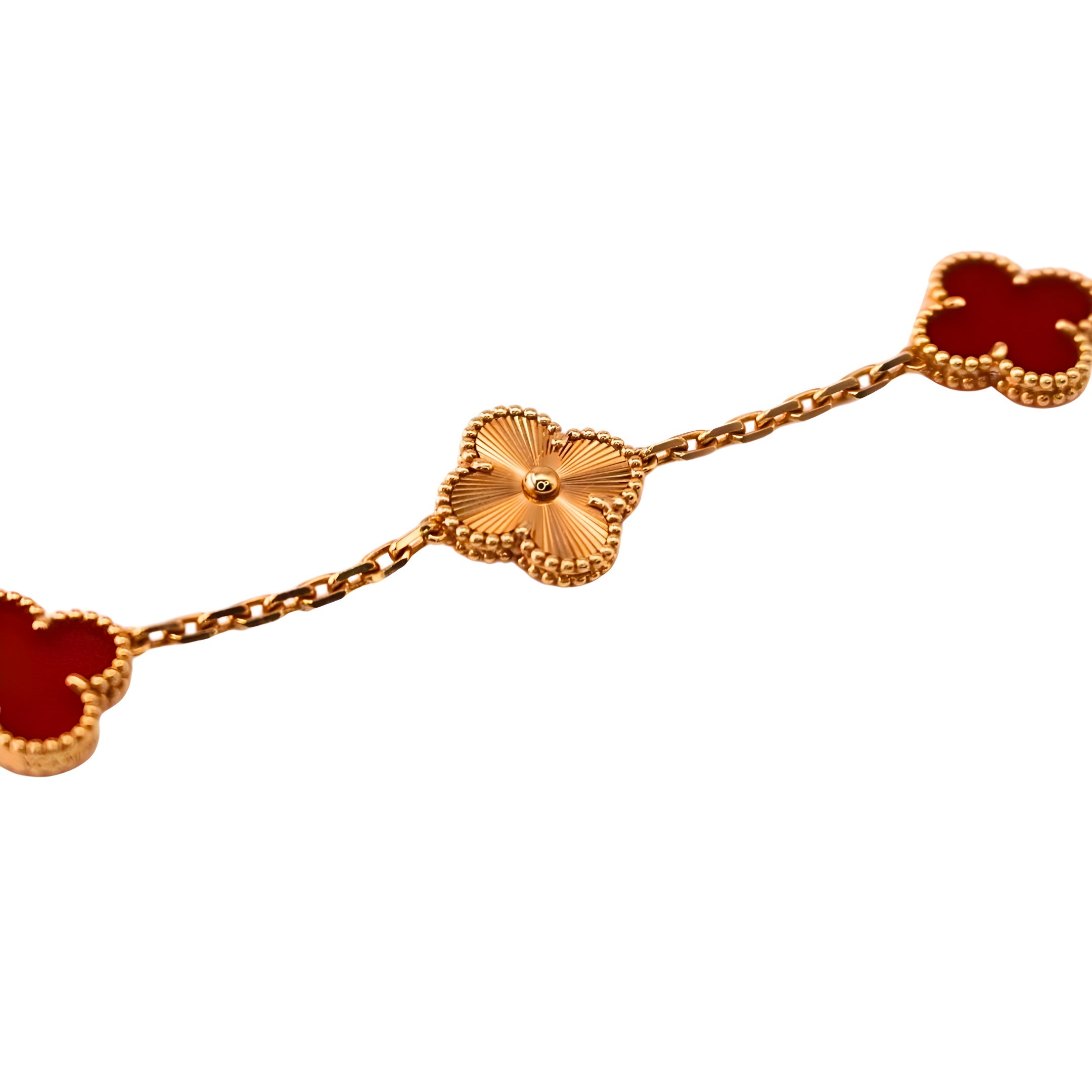Van Cleef & Arpels Vintage Alhambra Bracelet 5 Motifs Cornaline Or Rose 18 Carats