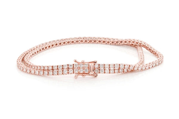 Pulsera de tenis de diamantes de 4,75 quilates con juego de puntas de dos hileras de 3 puntos, oro macizo de 14 quilates