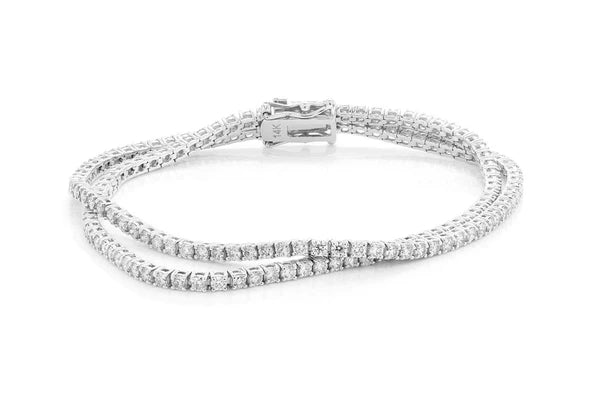 Pulsera de tenis de diamantes de 4,75 quilates con juego de puntas de dos hileras de 3 puntos, oro macizo de 14 quilates