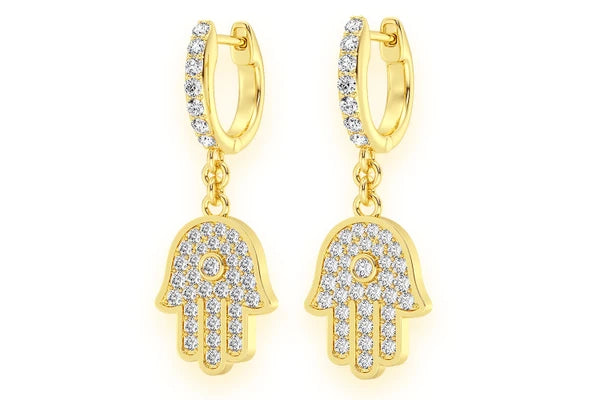 Erkals Jewellers Dangling Hamsa Huggie Earrings 18K Gold 0.50ctw