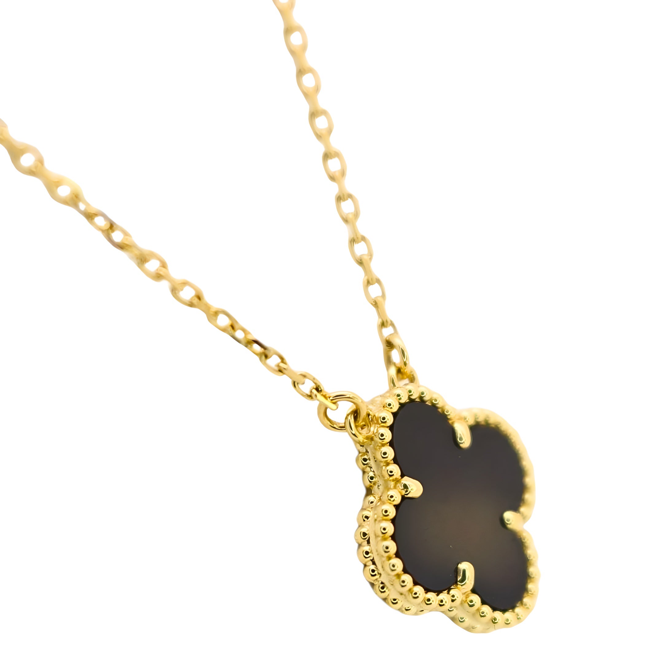 Van Cleef & Arpels Vintage Alhambra Pendant Onyx 18K Yellow Gold