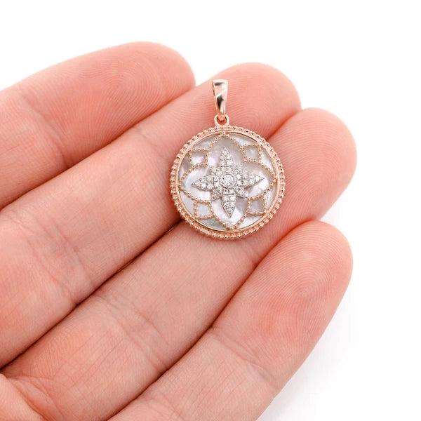 Erkals Jewellers MOP Diamond Flower Medallion Pendant 18K Gold 3.00ctw