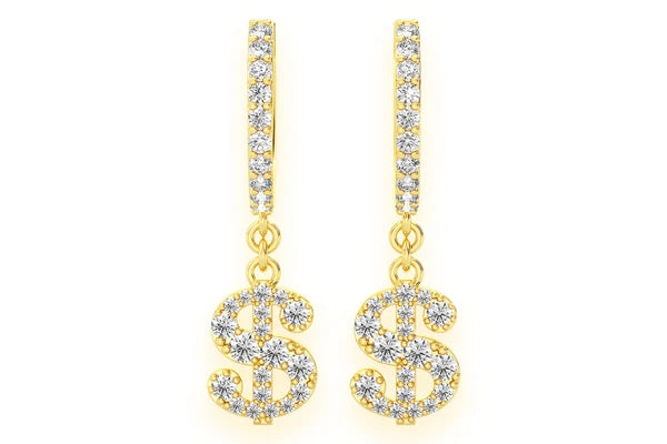 Erkals Jewellers Dangling Dollar Sign Huggie Hoop Earrings 18K Gold 0.65ctw