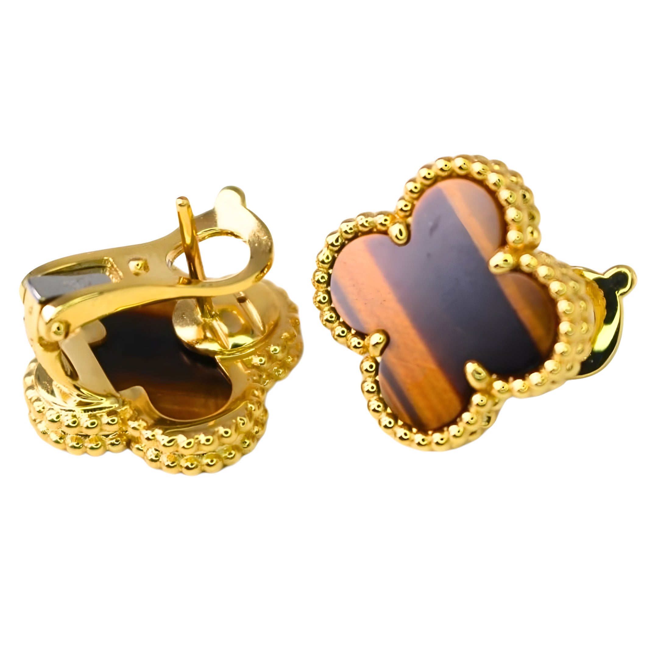 Van Cleef & Arpels Boucles d'oreilles Vintage Alhambra Oeil de Tigre Or Jaune 18 Carats