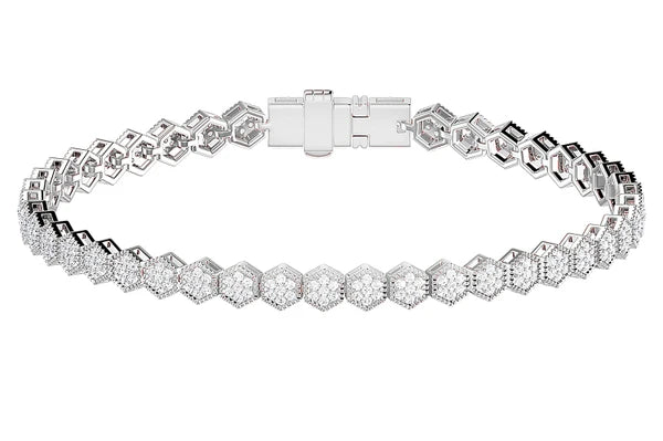 Erkals Jewellers Milgrain Hexagon Link Diamond Tennis Bracelet 18K Gold 1.25ctw