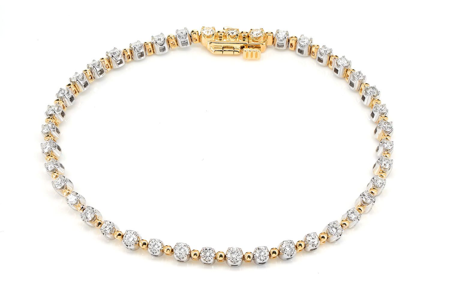 Erkals Jewellers Beaded Crown Link Diamond Bracelet 18K Gold 1.70ctw