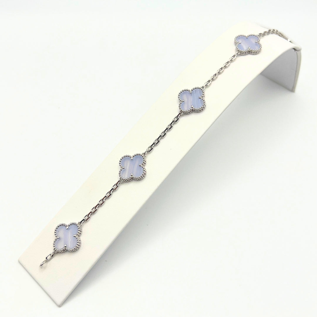 Van Cleef & Arpels Vintage Alhambra Bracelet 5 Motifs Chalcedony 18K White Gold