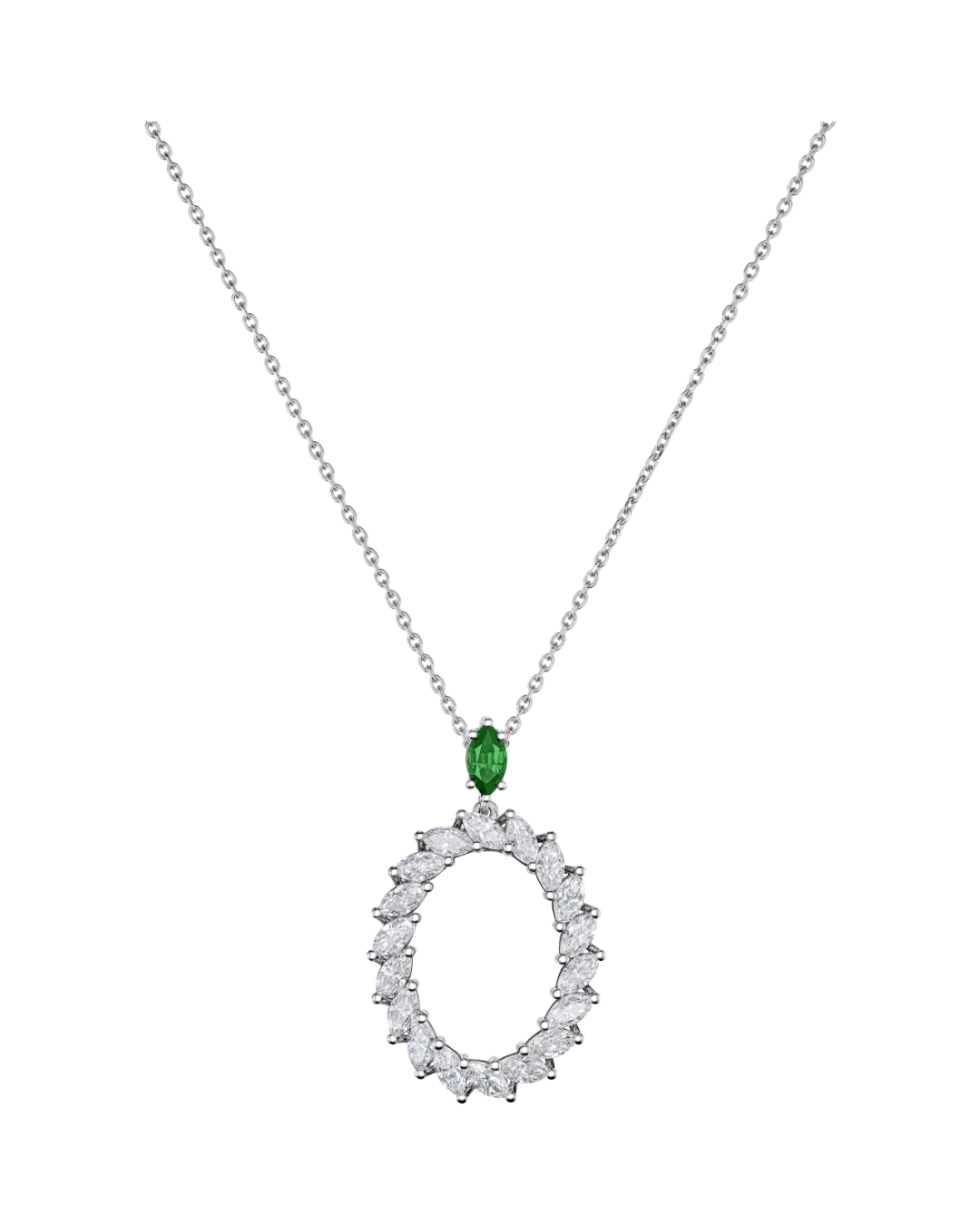 L'Heure du Diamant Marquise Diamonds and Emerald Pendant 18ct White Gold